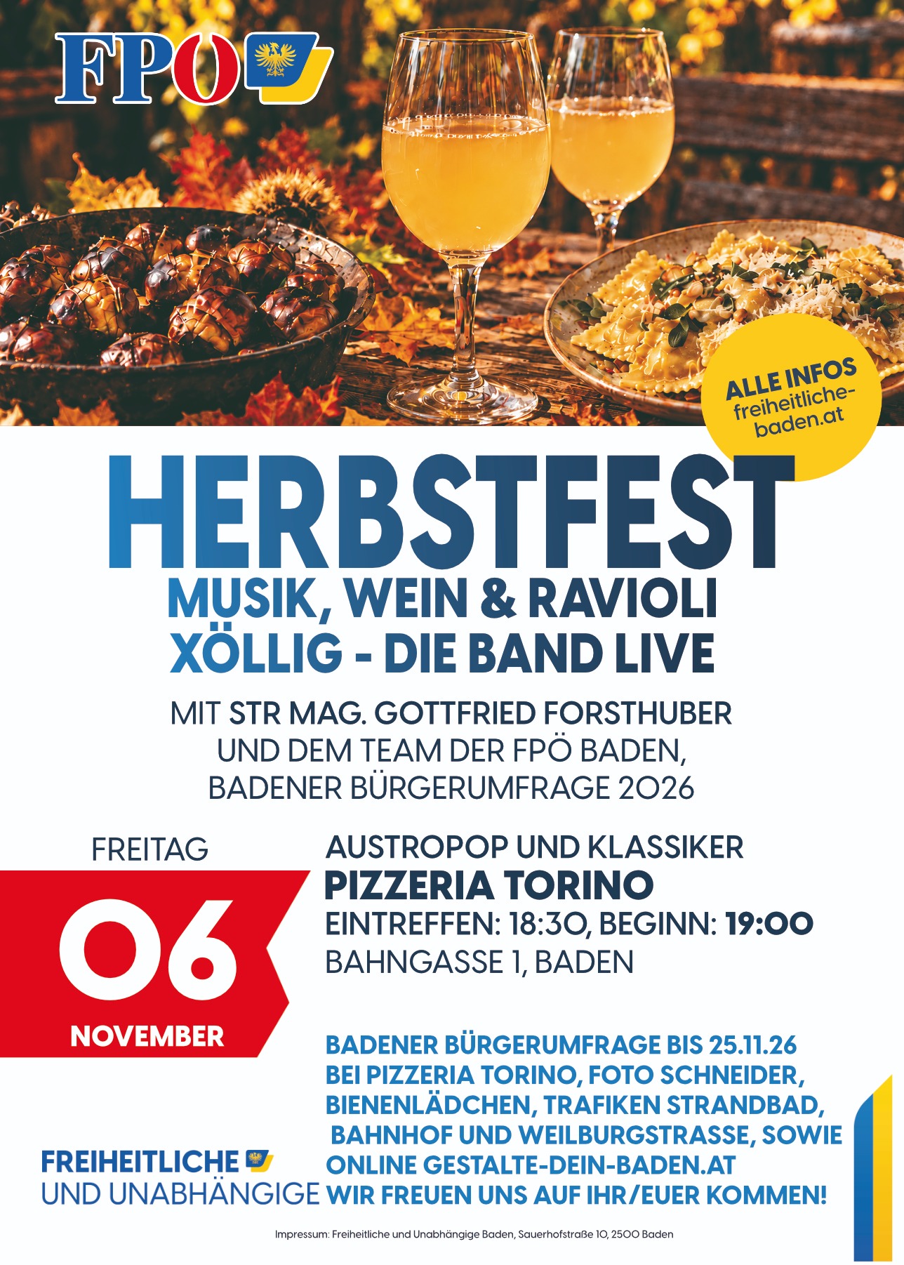Herbstfest am 6. November 2026 in der Pizzeria Torino in Baden